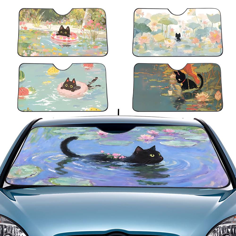 Windshield Sun Shade - Gato de dibujos animados en hoja