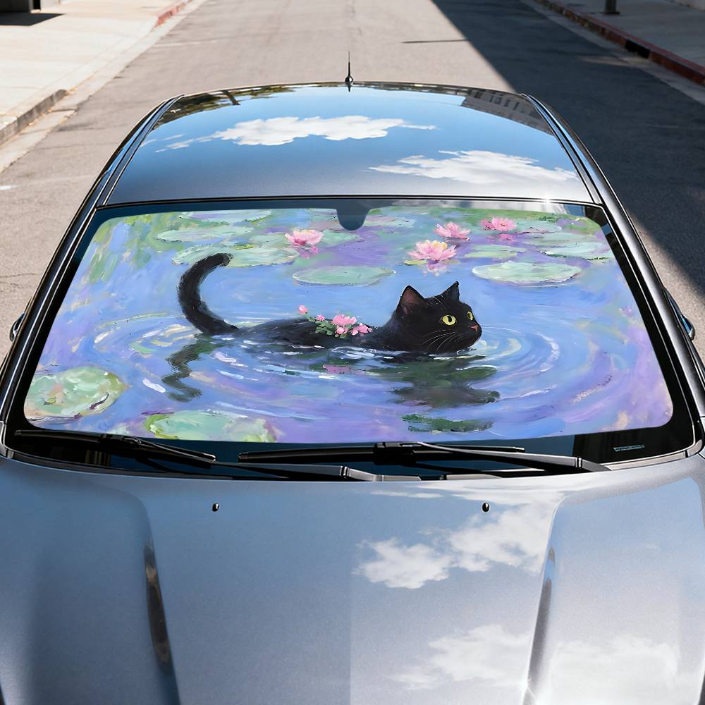 Gato de dibujos animados en ho - Windshield Sun Shade reseña y precio