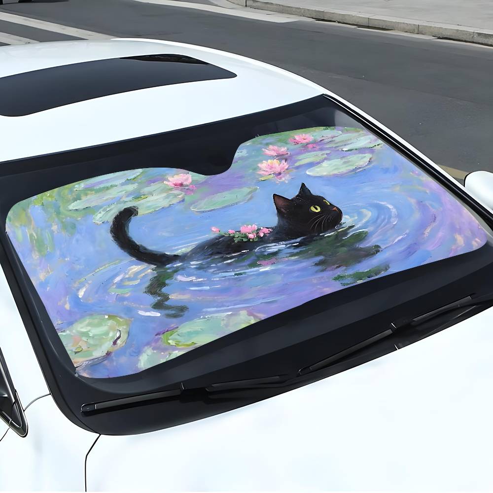 Gato de dibujos animados en ho - Windshield Sun Shade reseña y precio